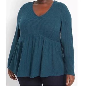 Lane Bryant Top Soft Waffle Knit V Neck Babydoll Peplum Top - size 10/12